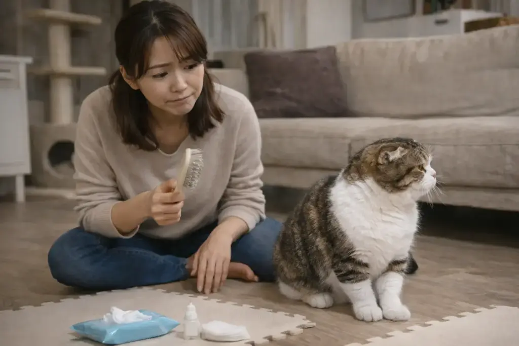 スコティッシュフォールドの後悔の理由4：日々のケアが増える